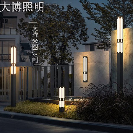厂家直供新中式方形景观灯LED庭院灯拉丝电镀不锈钢景观灯柱防水